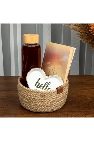 Naturalove Dekoratif Jüt Sepet - Yuvarlak / Orta Boy Kahverengi