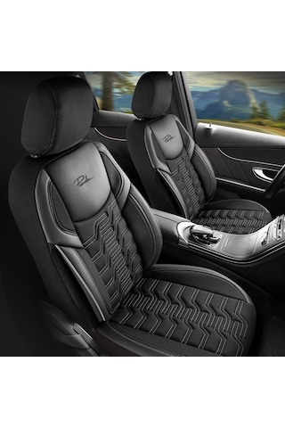 Panda Berlin Serisi Jakar Kumaş Oto Koltuk Kılıfı - Siyah - Gri
