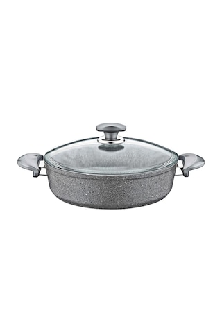 3310 - 2 Parça Bio Granit, Dayanıklı Cam Kapak, 22x7 Cm - 2,3 Litre Tencere Gri Gövde, Gri Detay Grİ