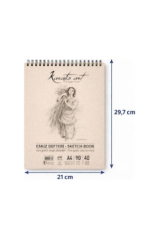Lexroo A4 Eskiz Defteri, İnce Grenli, Kolay Silinebilir Ph Nötr Kağıt, Spiralli Sketch Book, 90 G/m² Çok Renkli