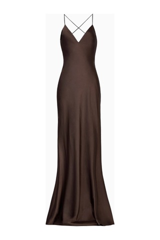 United Colors Of Benetton Because Of Alice Satin Slinky Cowl Back Gown Saten Maxi Kadın Elbise Kahverengi