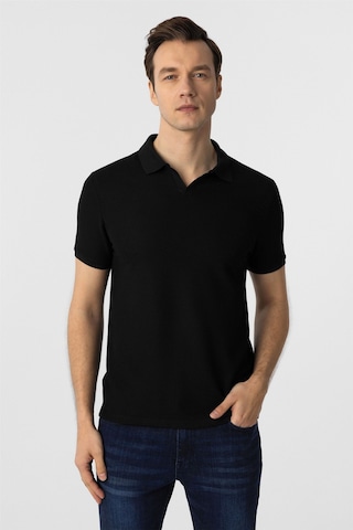 Süvari Siyah Slim Fit Armürlü Polo Yaka Tişört-37306 Siyah