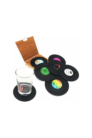 Ruicoo "6 Adet Retro Vinil Plak Bardak Altlığı - Kaymaz, Yıkanabilir" Diğer