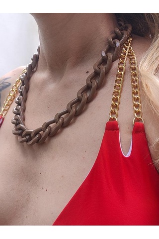 SÜTLÜ KAHVE KALIN ZİNCİR KOLYE-ZİNCİRKOL16 Yeşil