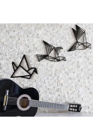 Cajuart Dekoratif Origami Tarzı Modern Üçlü Ahşap Kuş Duvar Süsü