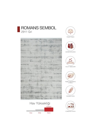 Romans Sembol 2911 Gri Sade Dokulu Akrilik Halı 200x