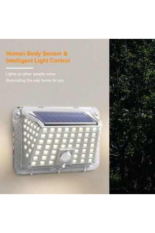 Tongxida Led Güneş Enerjili Duvar Lambası, Dış Mekan İçin, Hareket Algılama, Su Geçirmez, 6000-7000k Beyaz Işık, 90 Led, 1200m