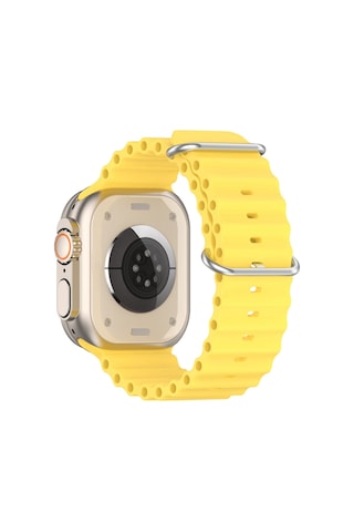Caseonn Apple Watch Uyumlu Series 9 45mm Kordon Suya Dayanıklı Okyanus Silikon Kayış Sarı