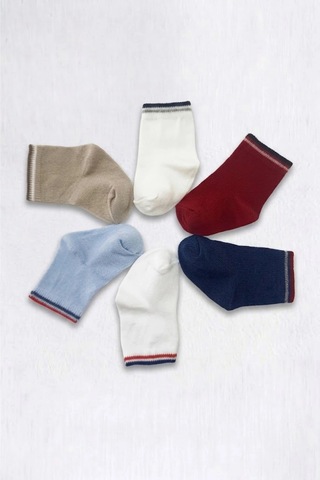 Cocole Socks Erkek Bebek Soket Çorabı Kraft Kutulu 6'lı Set Pamuklu 0-1 Yaş Düz Çok Renkli
