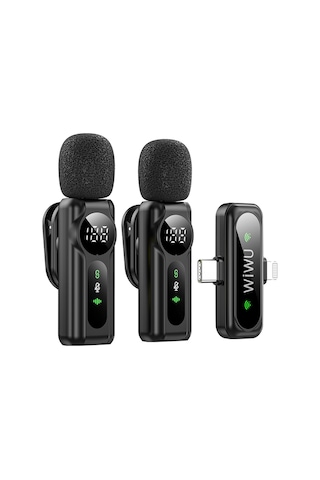 Wiwu Wi-wm007 2in1 Type-c Ve Lightning Portlu Anc Özellikli Kablosuz Yaka Mikrofonu Siyah