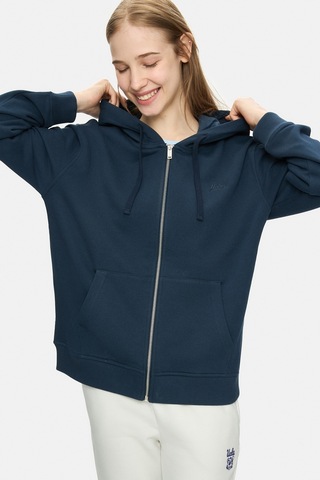 Ucla Vıvıana Lacivert Kapüşonlu Baskılı Fermuarlı Standard Fit Kadın Sweatshirt Lacivert
