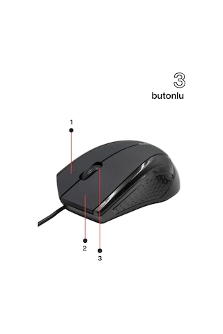 Concord Usb Kablolu 3d Optik Mouse 3 Tuş, Yüksek Dpı Hassasiyetli Bilgisayar Mouse C29mousesiyah