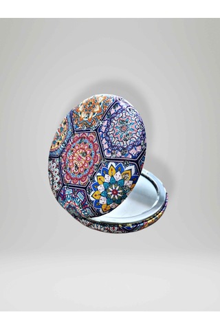 Işıltılı Karışık Desenli Çift Taraflı Yuvarlak Cep Çanta Makyaj El Aynası 7cm Çap Kod:26