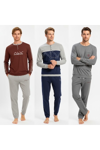 Bonbon Erkek Pamuklu Bohçalık Ve Çeyizlik 3 Adet 2'li Pijama Takımı Bb2234 Çok Renkli