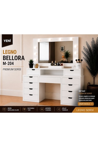 Legno Bellora Premıum Aynalı Makyaj Masası Beyaz