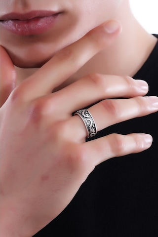 Erkek Antik Gümüş Kaplama Ejderha Baskılı Yüzük Çok Renkli