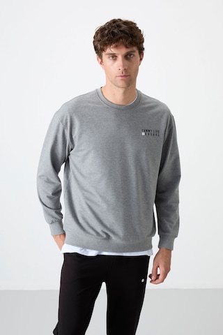 Tommy Life Gri Melanj - Siyah Casual O Yaka Lastik Paça Pamuklu Erkek Oversize Eşofman Takımı - 85120 Gri - Siyah