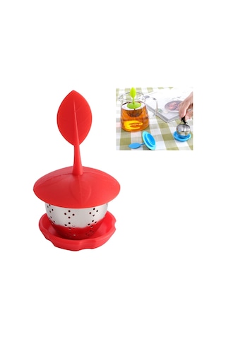 Sones Paslanmaz Çelik Silikon Askılı Çay Poşeti Çay Süzgeçleri Kırmızı