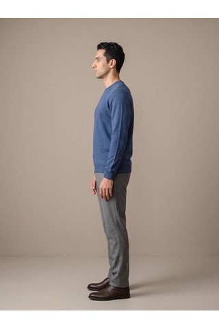 Maccali Erkek Saks Selanik Bisiklet Yaka Sweatshirt Saks Mavi