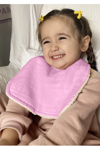 Pamuklu Sıvı Geçirmez Mama Önlüğü Bürümcük-havlu Çift Yönlü P-bej Pembe - Bej