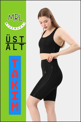 Kadın Siyah Takım Alt-üst Kısa Şort-tayt Ve Pedli Sporcu Büstiyer 2li Set Antrasit Biyeli Elt3043 Siyah Antrasit