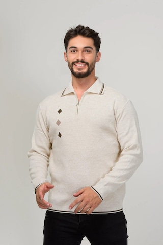 Kamalı Erkek Çelik Örgü Intarsia Gofra Desen Fermuarlı Polo Yaka Tüylenmez Premium Triko Kışlık Baba Kazak Taş