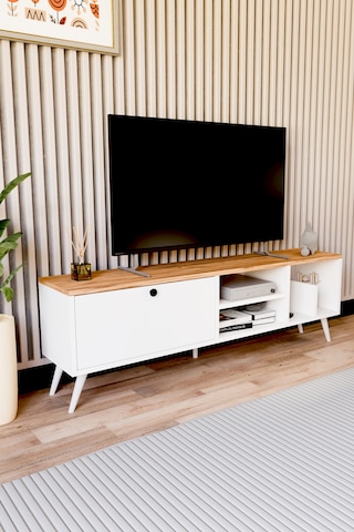 Lena Tv Sehpası, Tv Standı, Televizyon Ünitesi Beyaz - Atlantik Çam