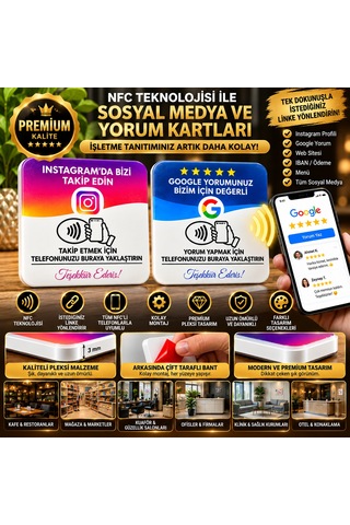 Premium Nfc İnstagram Takip Ve Google Yorum Kartı 2'li Premium Seti