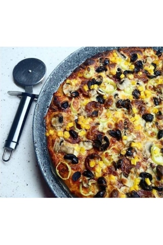 Granit Kaplamalı Delikli Pizza Tava 32 Cm Gri