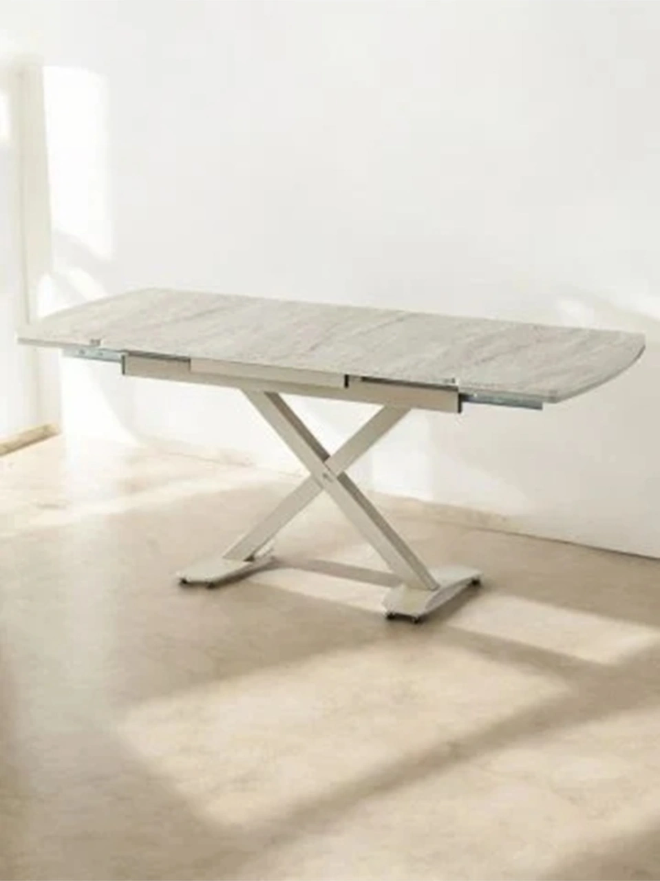 Dengema Diamond Açılır Kapanır Masa Traverten & Kapuçino Ayak, 80 120/180 Cm, 4 6 Kişilik Sandalyesiz Traverten Desen - Kapuçino Ayak