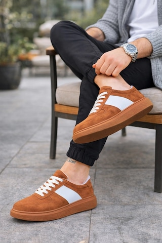 Mevese Lunex Erkek Bağcıklı Süet Günlük Spor Sneaker Ayakkabı - Taba - Beyaz