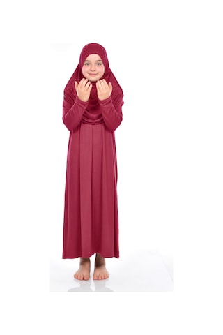 İhvan Çocuk Pratik Namaz Elbisesi 9-11 Yaş Kırmızı Renk Kırmızı