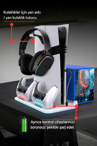 Dossimo Ps5 Soğutucu Stand + Joystick Şarj İstasyonu Soğutucu Ve Şarj Standı