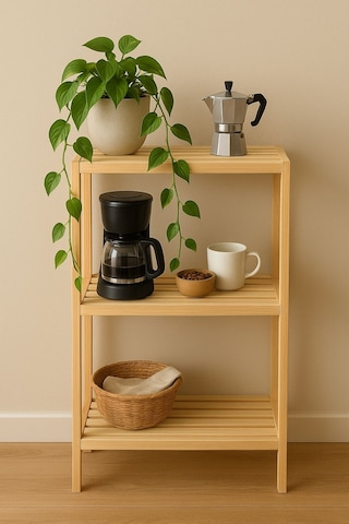 Çok Amaçlı 3 Katlı Ahşap Raf Ahşap - Beyaz