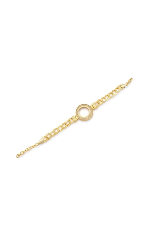 Altın Kaplama İmitasyon 2 Sıra Zirkon Taşlı Desenli Figaro Model Çeyrek Çerçeve Bileklik Blk-1159 Altın