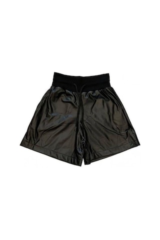 Kız Çocuk Beli Lastikli Deri Şort-15036 Siyah