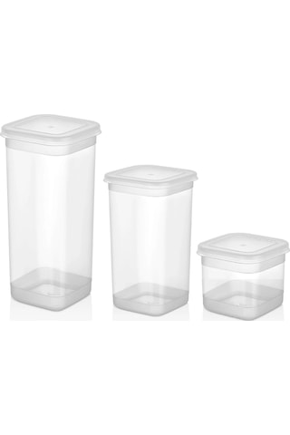 Kapris 3'lü Erzak Kabı Saklama Kabı Beyaz 1700 ML + 1100 ML + 500 ML Beyaz