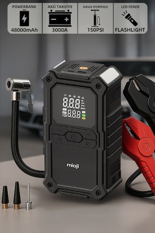 Mioji D8H Premium 4in1 48000mah 3000a Akü Takviye + Hava Pompası + Led Fener + Powerbank