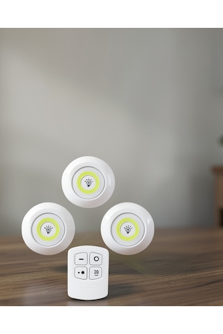 Kumandalı 3'lü Spot Led Lamba, Dolap Ve Mutfak Rafı Işığı çok renkli