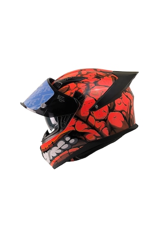 Motosiklet Kask Ece 22.r06 Double Vizörlü Full Face Spoiler Motor Kaskı Fantastic Red Çok Renkli