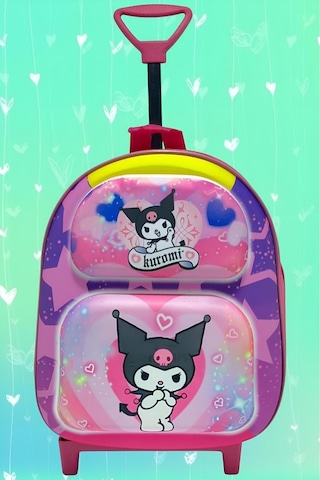 Tezzgelsin 2-6 Yaş Anaokulu Kreş Sanrio Kuromi Model Çekçekli Tekerli 3d Baskılı Sırt Çantası Ve Okul Çantası Çok  Renkli