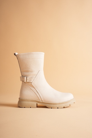 Analin Shoes Kadın Hakiki Deri Kemer Detaylı Günlük Bot Krem