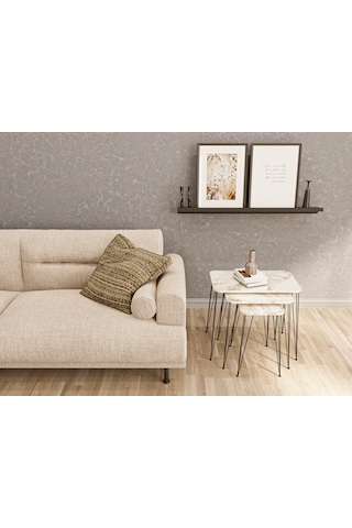 Zigon Sehpa 3'lü Dikdörtgen Siyah Tel Ayaklı Beyaz Mermer