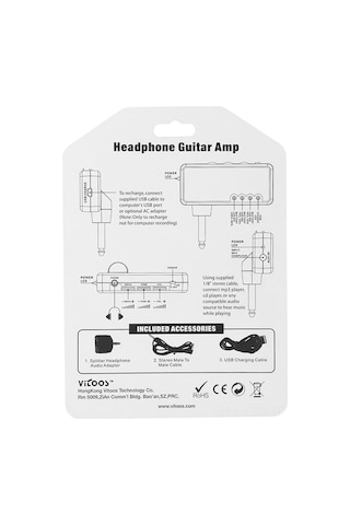 Hfambition Vitoos Heavy Rock V2 Elektro Gitar Mini Kulaklık Amfi, Distorsiyon Efekti, Şarj Edilebilir Pil, 2 Kulaklık Bağlantısı