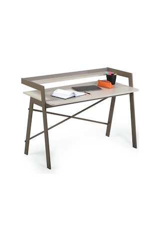 Ofisbazaar Home Desk 120x60 Cm Üst Raflı Metal Ayaklı Çalışma Masası Toprak