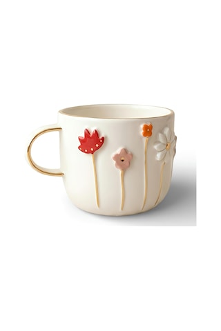 Dearmoon House El Yapımı Seramik Mug, 24 Karat Gerçek Altın Bezemeli, Çiçek Desenli, Atlı Karınca Kutulu, Hediye Seti, Lüks Kupa, Acı Kahve