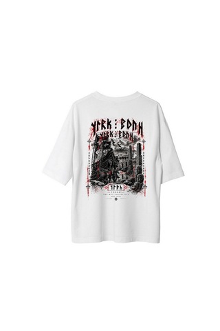 Themgscollective The Mgs Collective Türk Bodun Oversize Baskılı Unisex Siyah T-shirt Beyaz