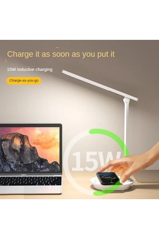 Cbtx Tb-88swk Kısılabilir Dokunmatik Led Masa Lambası, Kablosuz Telefon Şarj Cihazı, Usb İle Çalışan Çalışma Işığı - Pembe