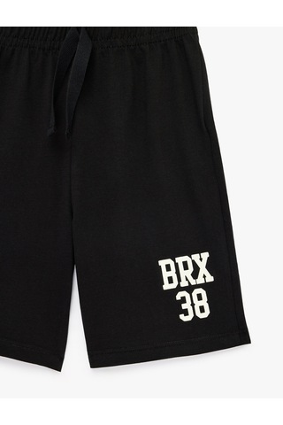 Koton Beli Bağcıklı Baskılı Pamuklu Şort Siyah 6skb40126tk