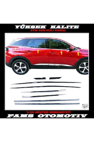Famsotomotiv Peugeot 3008 Krom Cam Çıtası 8 Prç. 2016 Ve Üzeri Paslanmaz Çelik